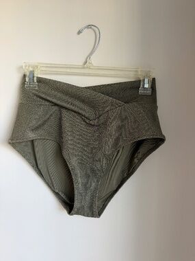 Aerie Shine Pique Full Coverage Crossover Bottoms, Olive Green, Size Medium